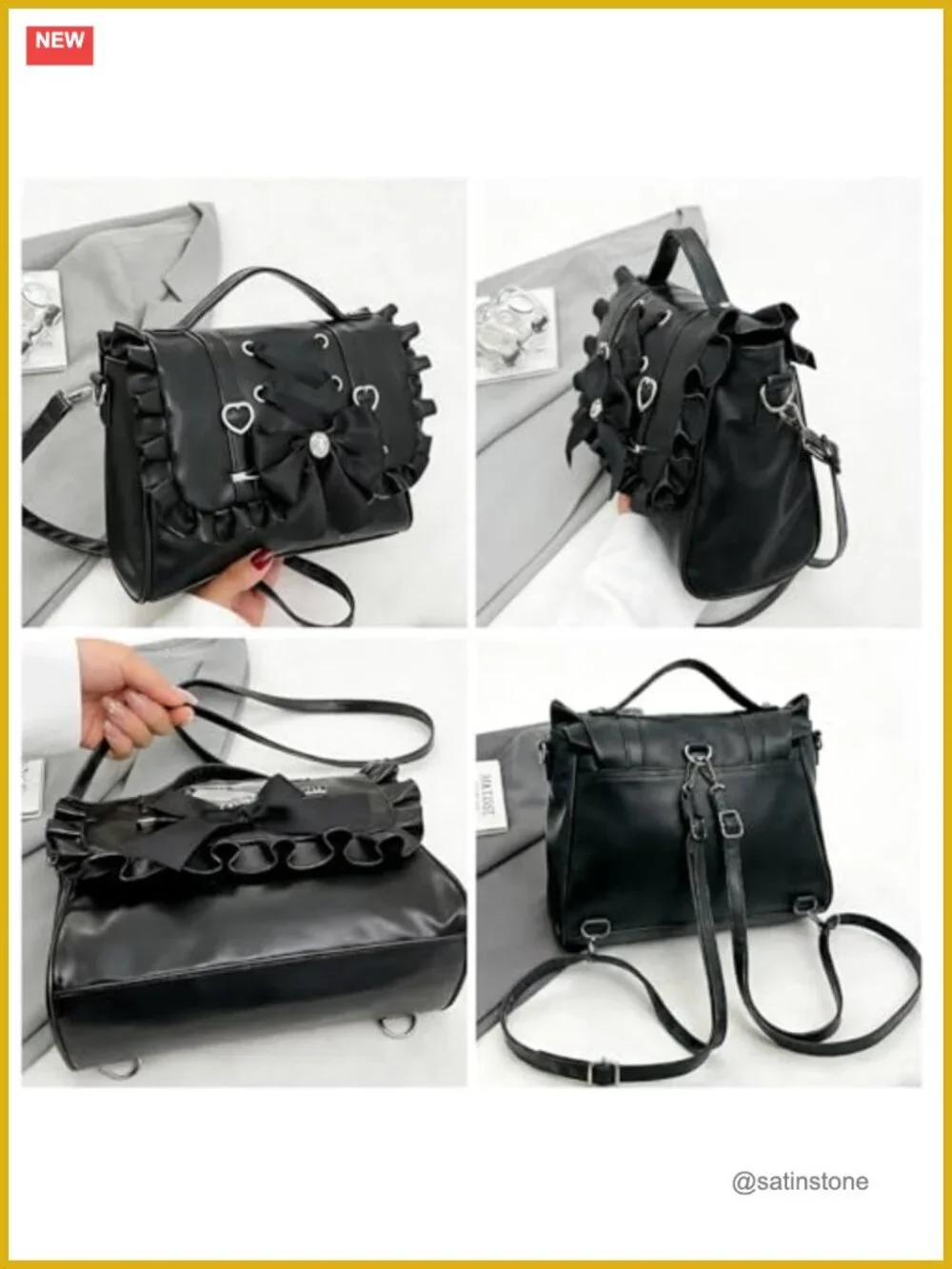3-Way Convertible Gothic Lolita Backpack - PU Leather Satchel Crossbody Bag
